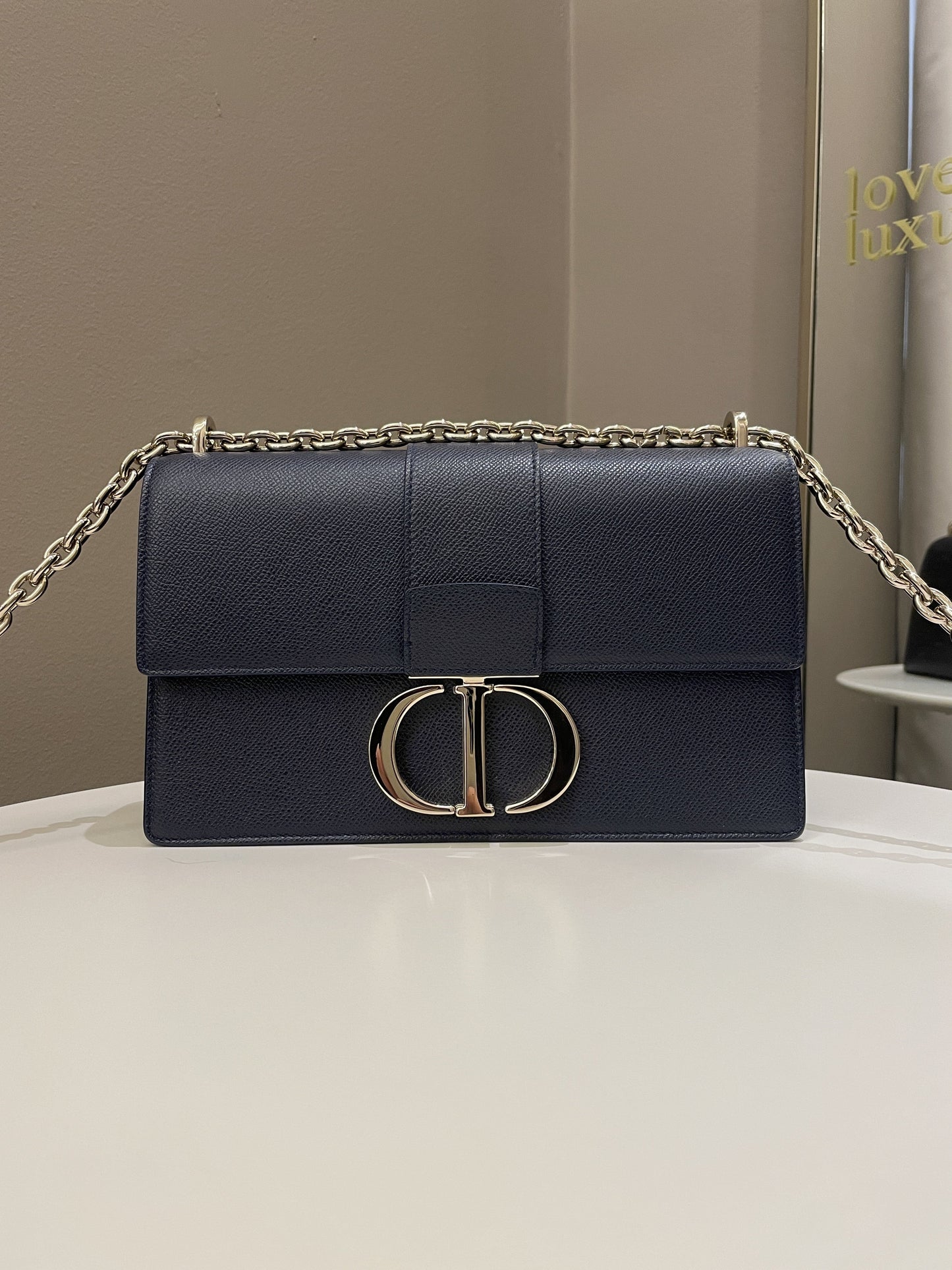 Dior Montaigne 30 Bag Navy Grained Leather