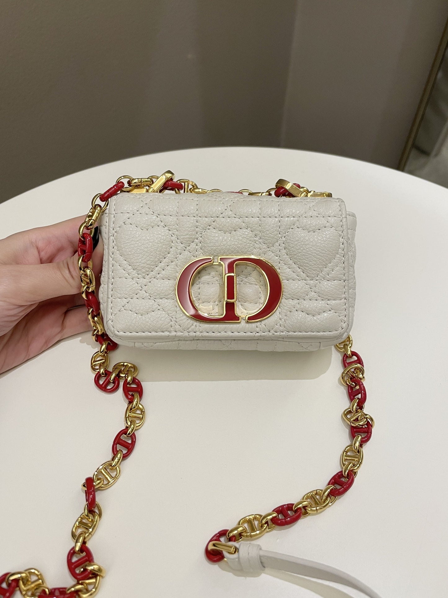 Dior Micro Cannage Caro Bag White Grain Calfskin