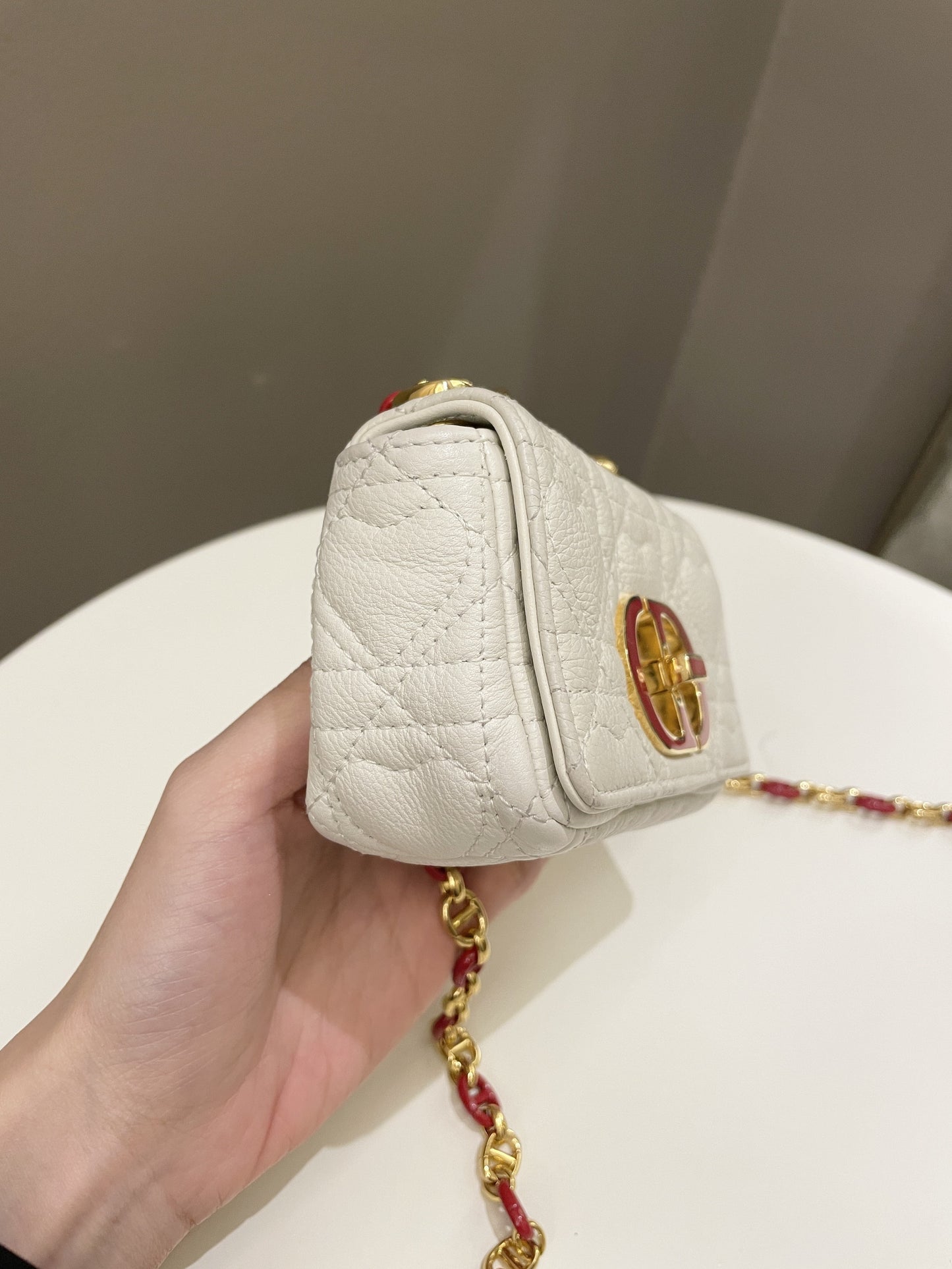 Dior Micro Cannage Caro Bag White Grain Calfskin