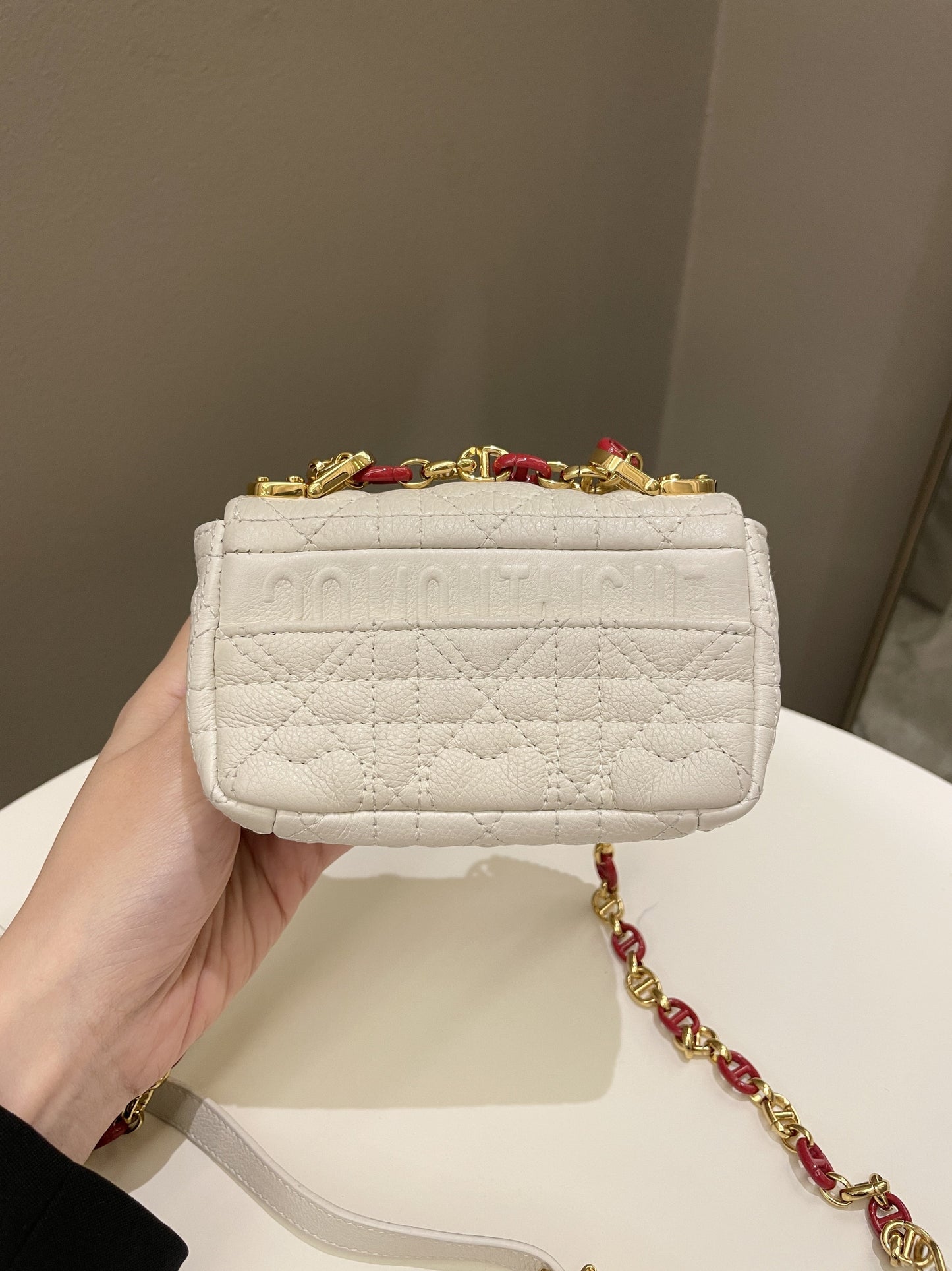 Dior Micro Cannage Caro Bag White Grain Calfskin