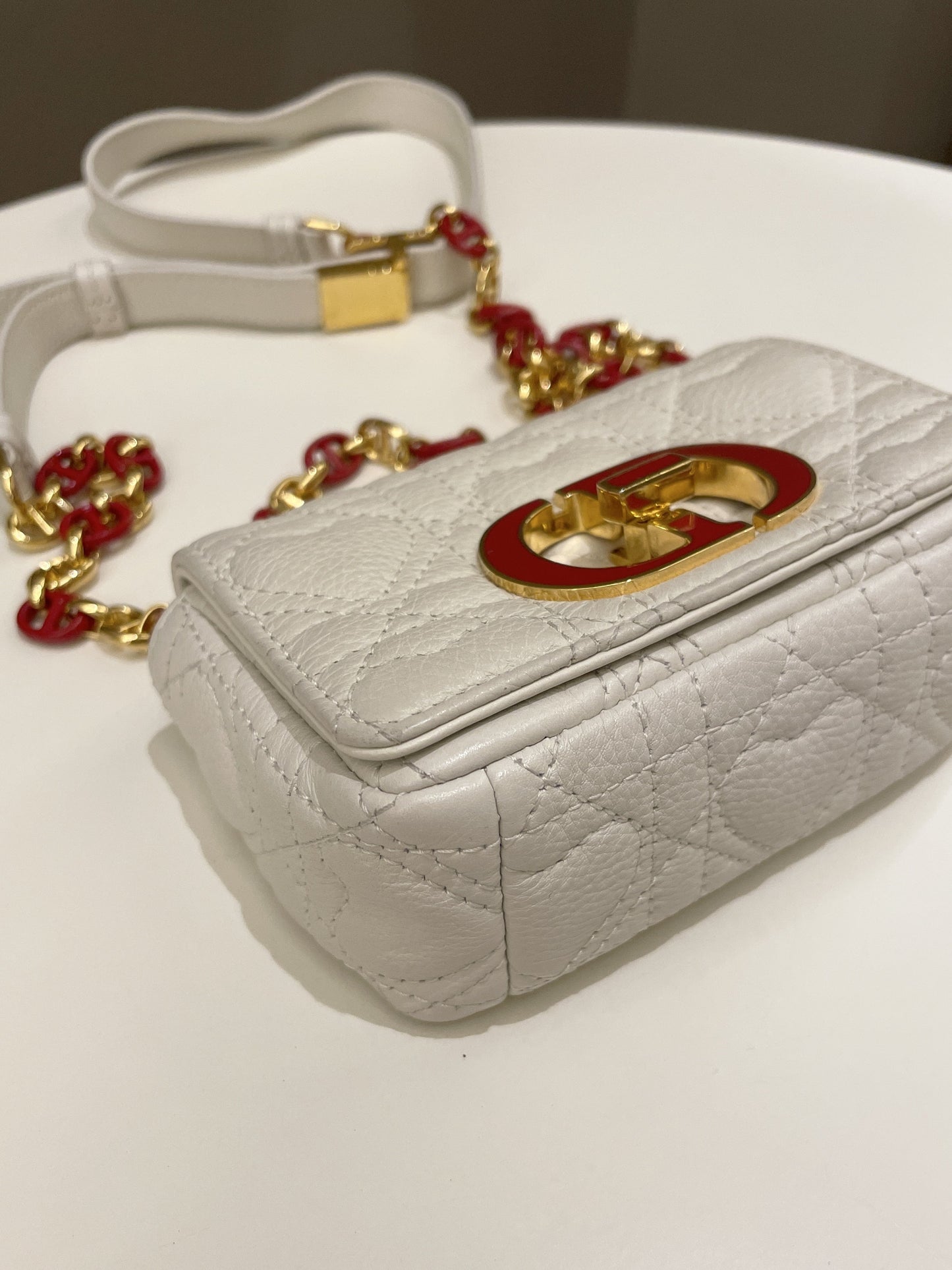 Dior Micro Cannage Caro Bag White Grain Calfskin