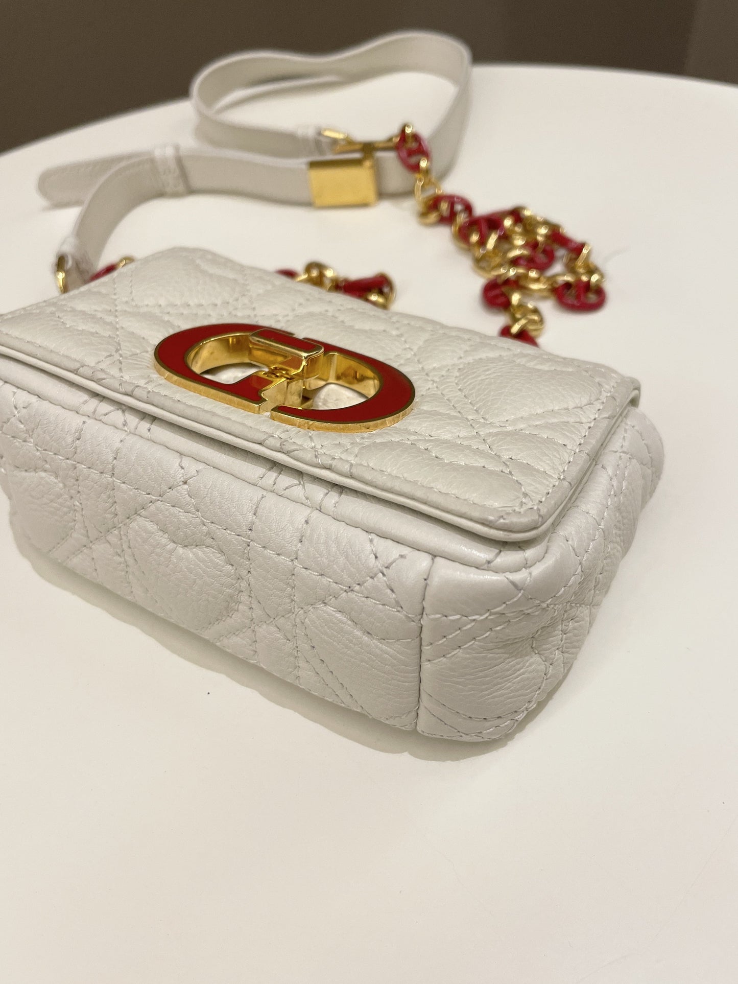 Dior Micro Cannage Caro Bag White Grain Calfskin