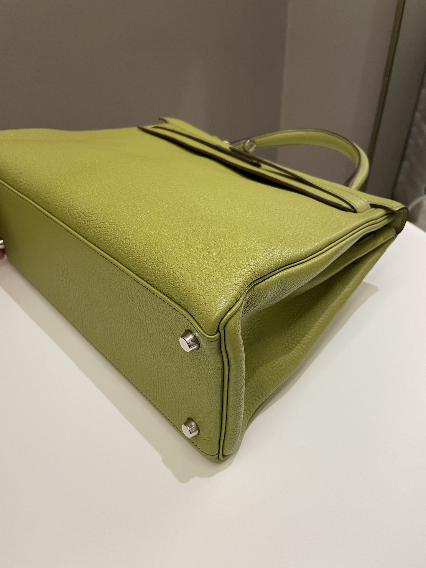 Hermes Kelly Retourne 32 Vert Anis Chèvre