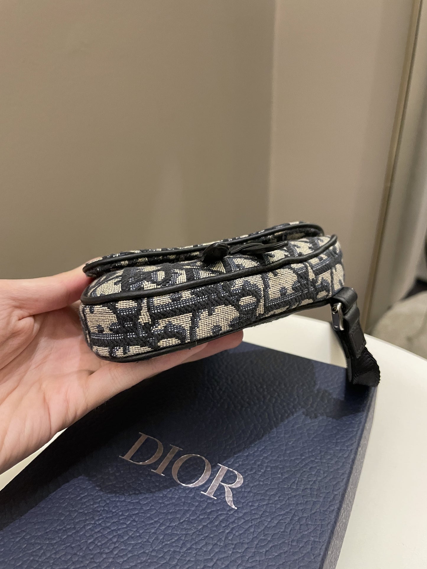 Dior Saddle Nano Crossbody Case Blue Oblique