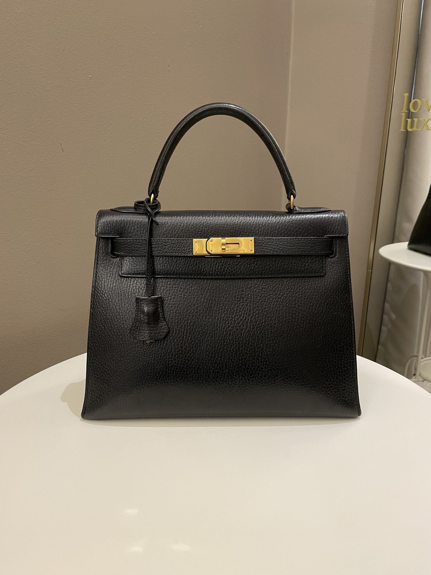 Hermes Vintage Kelly 28 Black Ardennes