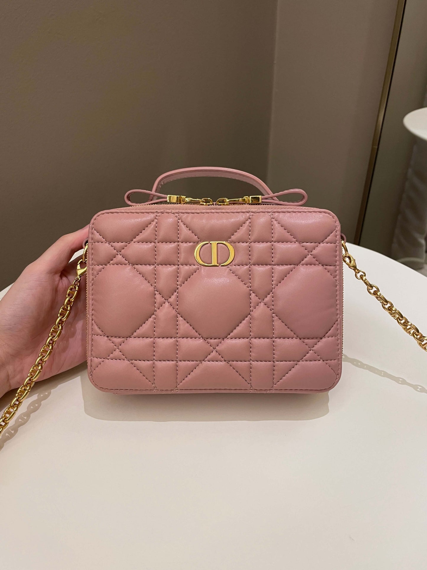 Dior Caro Box Bag Pink Calfskin