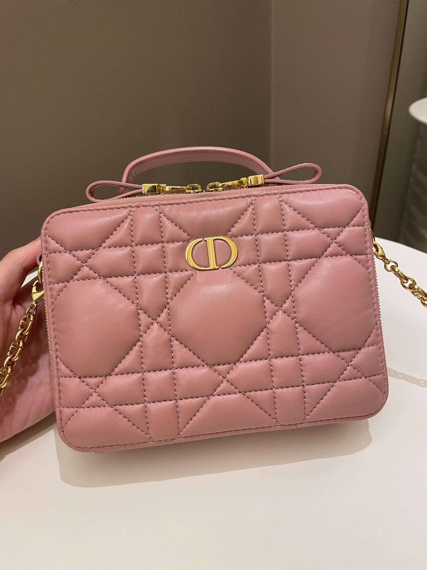 Dior Caro Box Bag Pink Calfskin