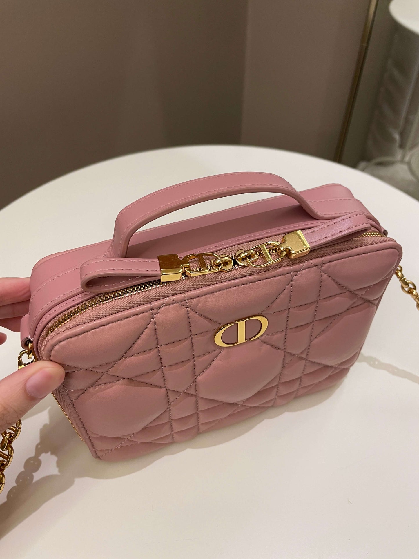 Dior Caro Box Bag Pink Calfskin