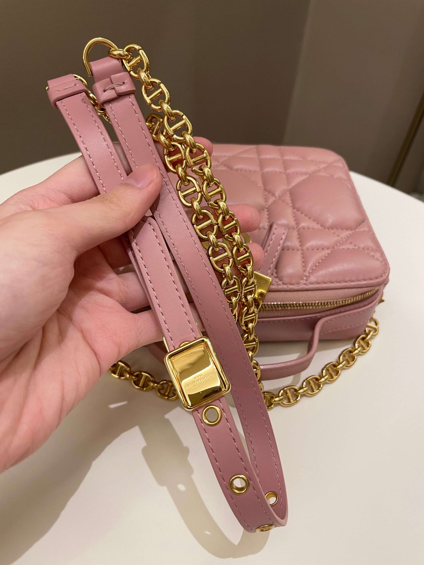 Dior Caro Box Bag Pink Calfskin