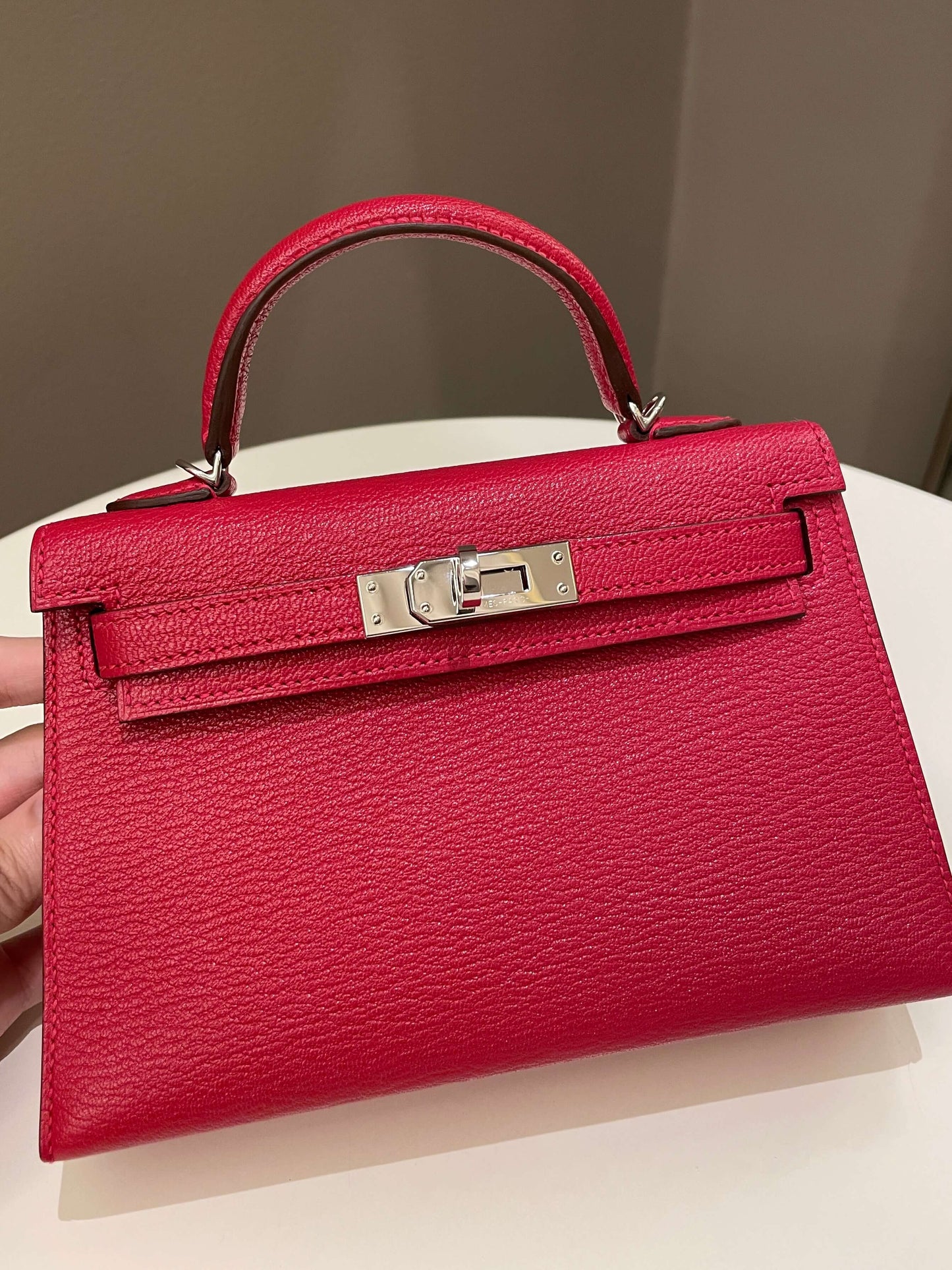 Hermes Mini Kelly 20 Rouge Casaque / Pink Chèvre