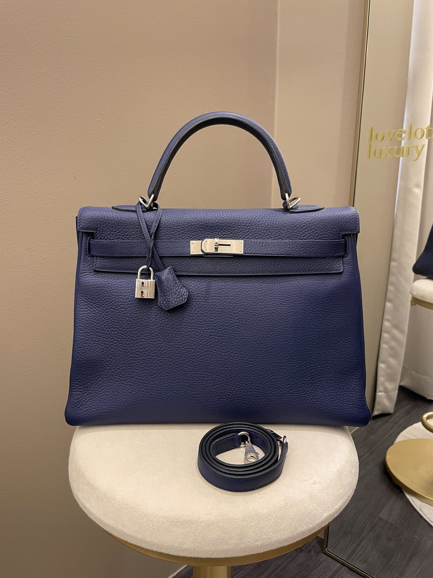 Hermes Kelly Retourne 35 Bleu Saphir Clemence