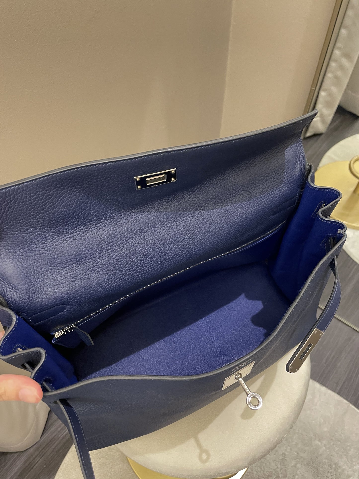 Hermes Kelly Retourne 35 Bleu Saphir Clemence