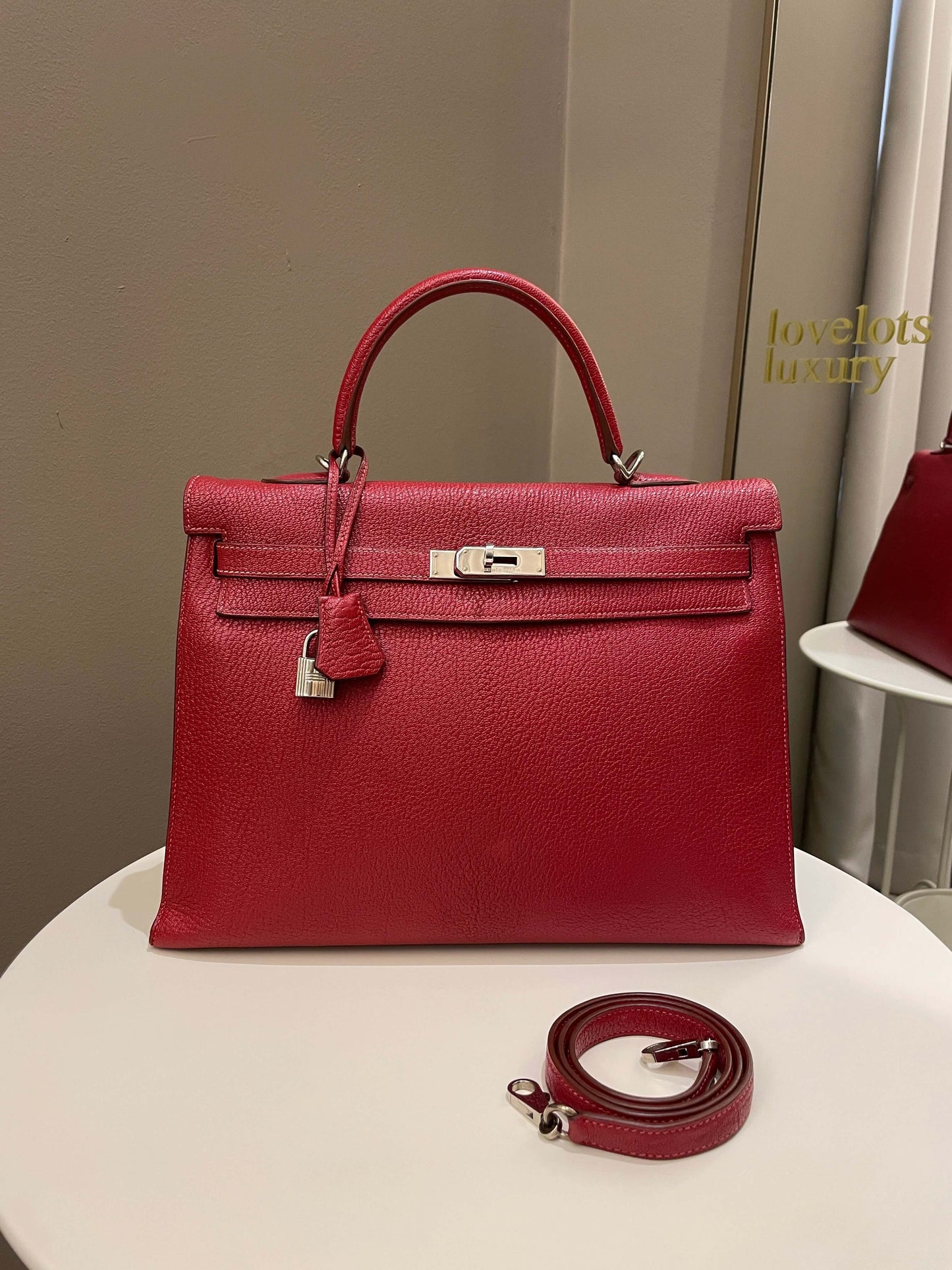 Hermes Kelly Sellier 35 Rouge Vif Chevre Coromandel