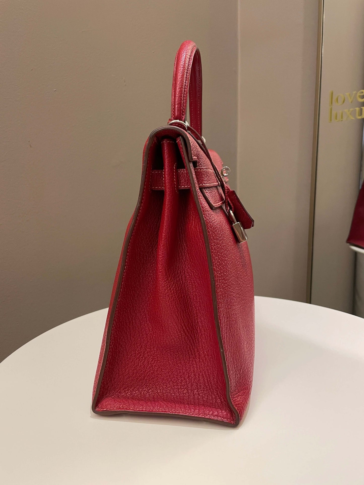 Hermes Kelly Sellier 35 Rouge Vif Chevre Coromandel