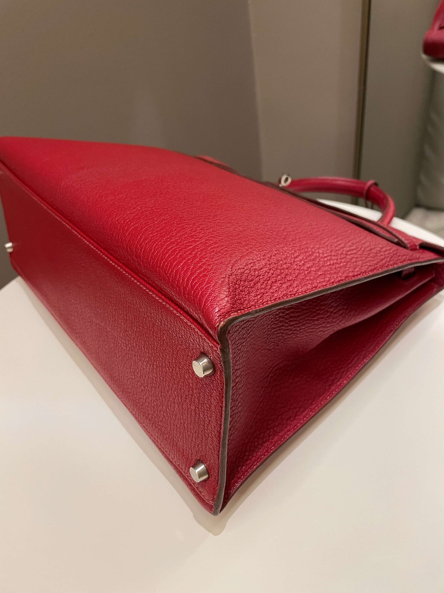 Hermes Kelly Sellier 35 Rouge Vif Chevre Coromandel