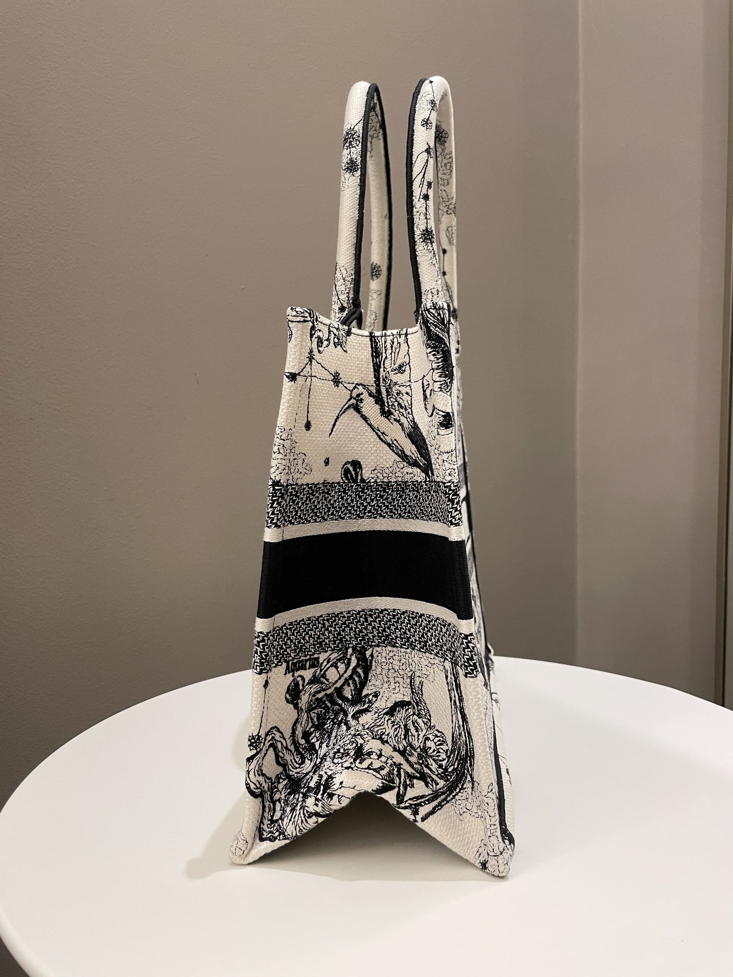 Dior Toile De Jouy Zodiac Book Tote Black/ White Embroidery