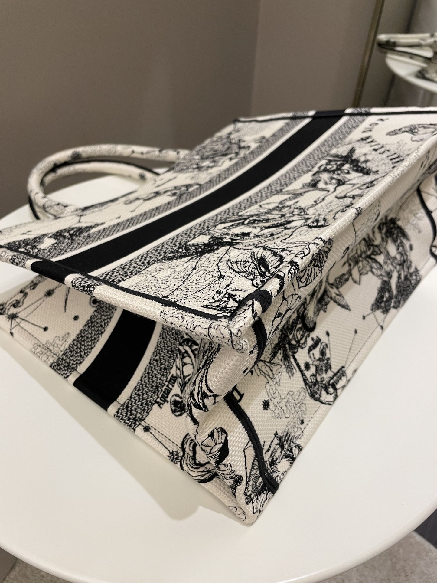 Dior Toile De Jouy Zodiac Book Tote Black/ White Embroidery