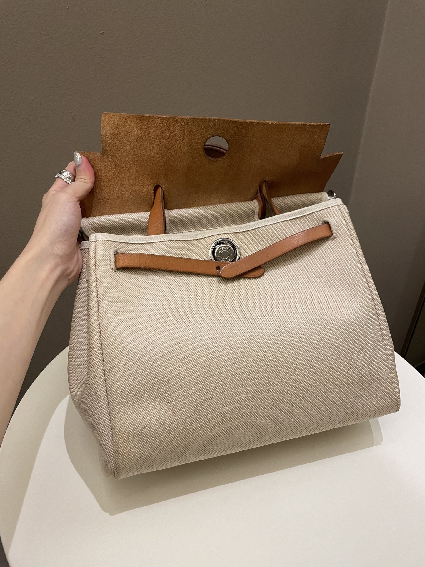 Hermes Herbag 31 Backpack/Shoulder Beige Canvas