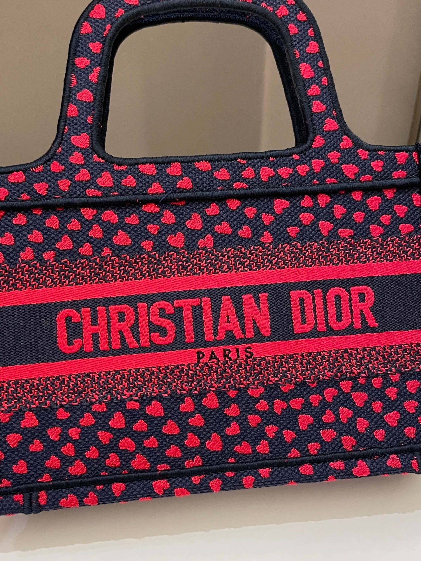 Dior Mini Book Tote Navy Blue / Red Embroidery