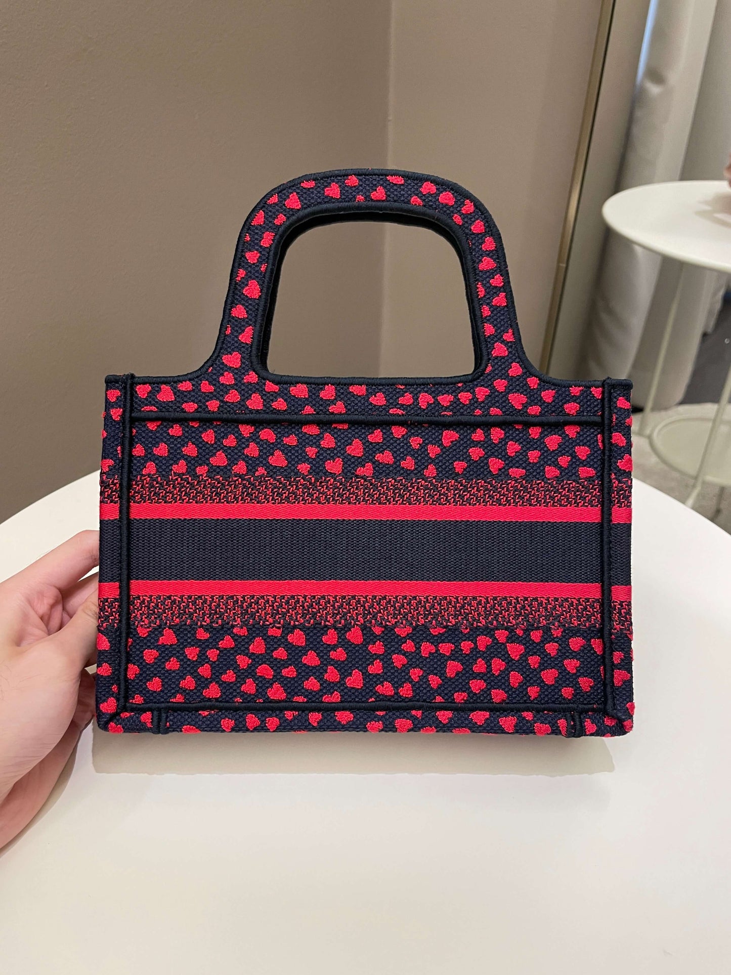 Dior Mini Book Tote Navy Blue / Red Embroidery