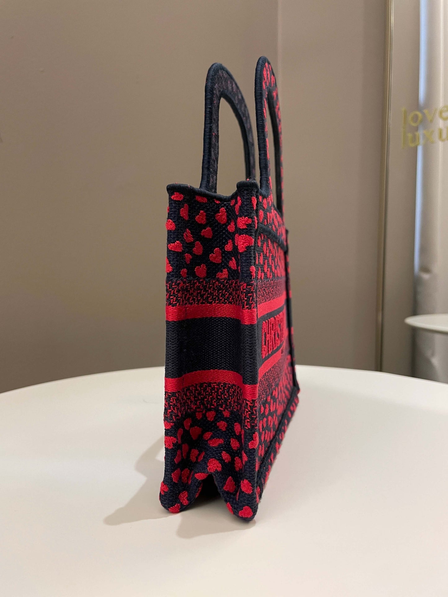 Dior Mini Book Tote Navy Blue / Red Embroidery