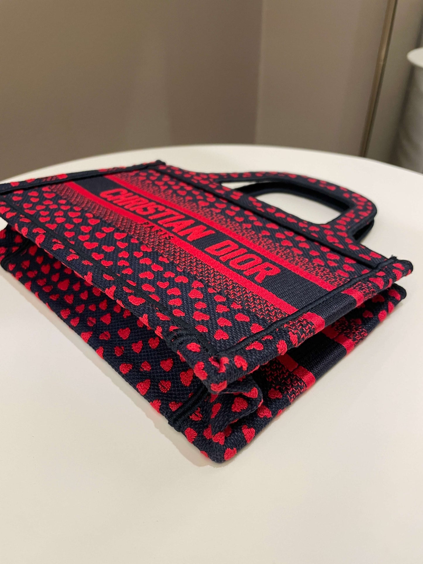 Dior Mini Book Tote Navy Blue / Red Embroidery