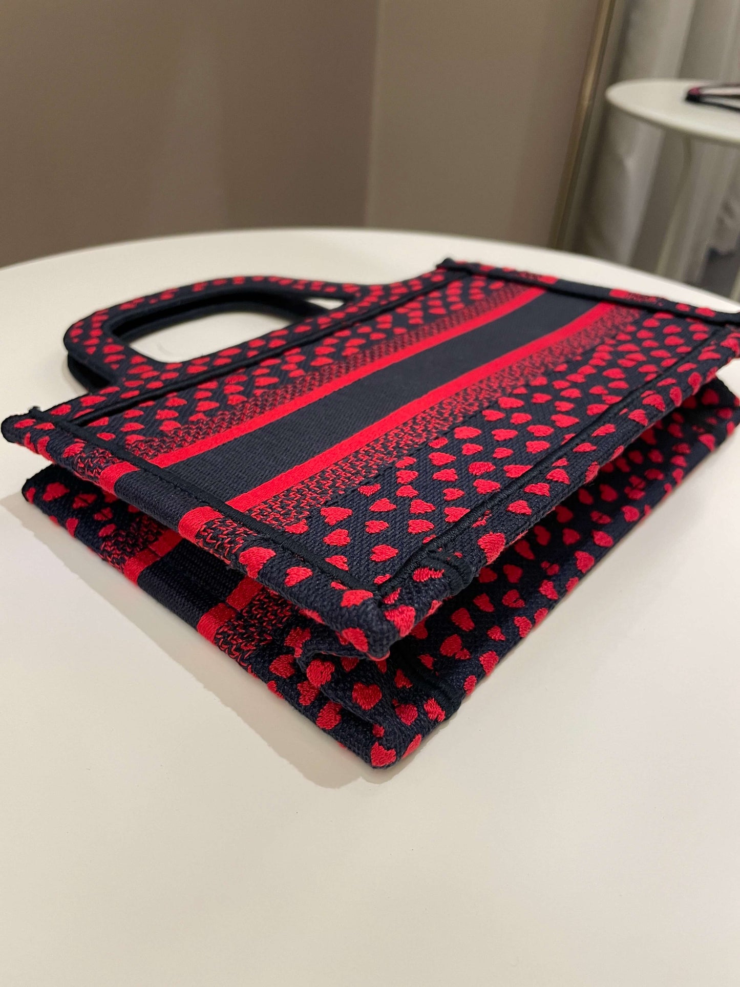 Dior Mini Book Tote Navy Blue / Red Embroidery