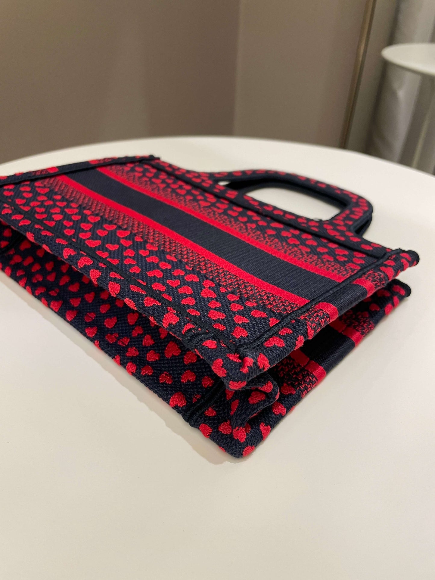 Dior Mini Book Tote Navy Blue / Red Embroidery