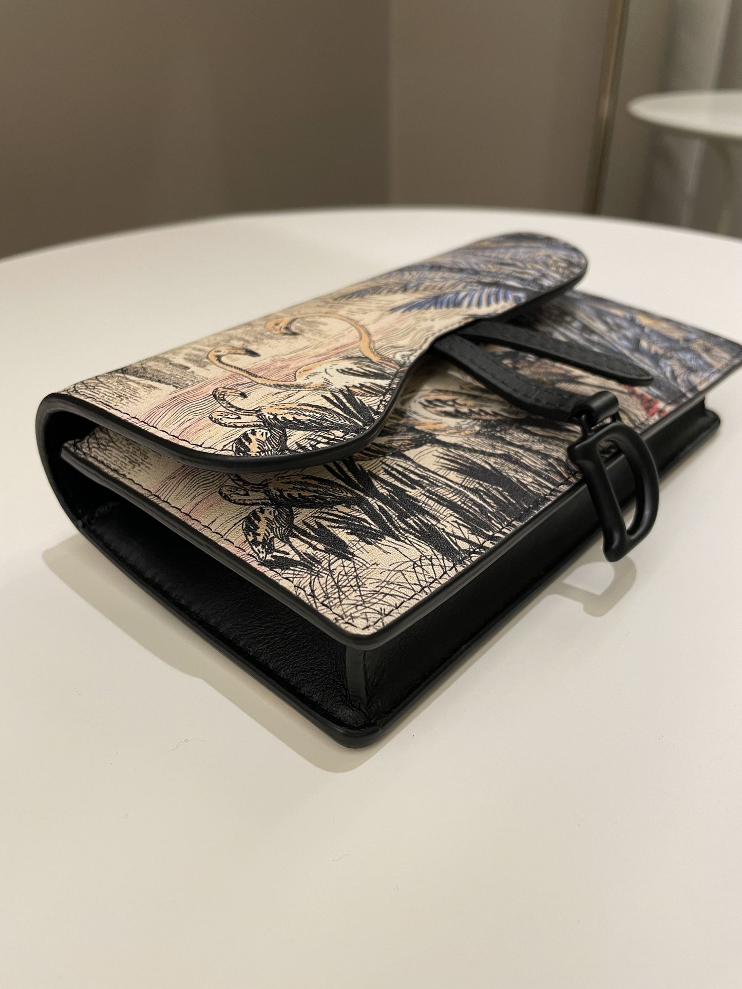 Dior Saddle Belt Pouch Black / Beige Printed Calfskin