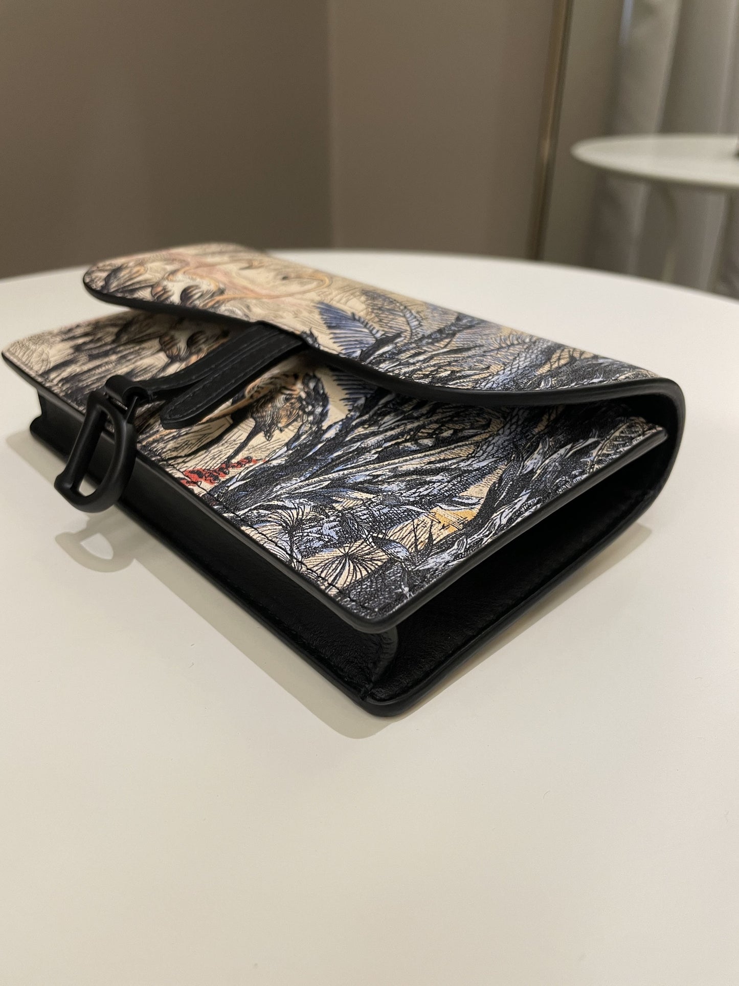 Dior Saddle Belt Pouch Black / Beige Printed Calfskin