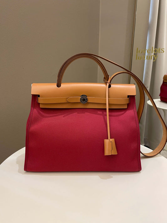 Hermes Herbag Zip 31 Rouge Grenat/ Nature