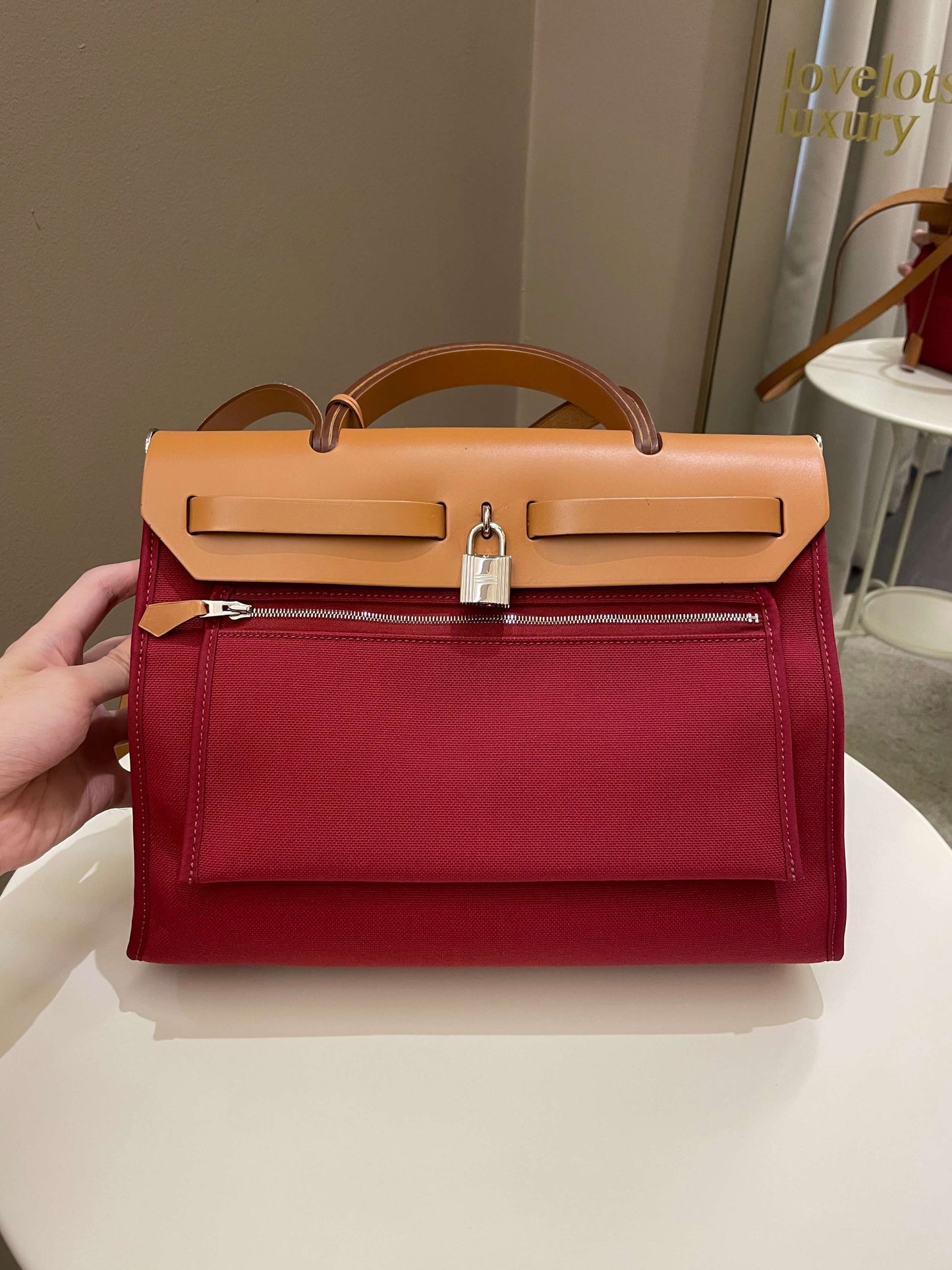 Hermes Herbag Zip 31 Rouge Grenat/ Nature