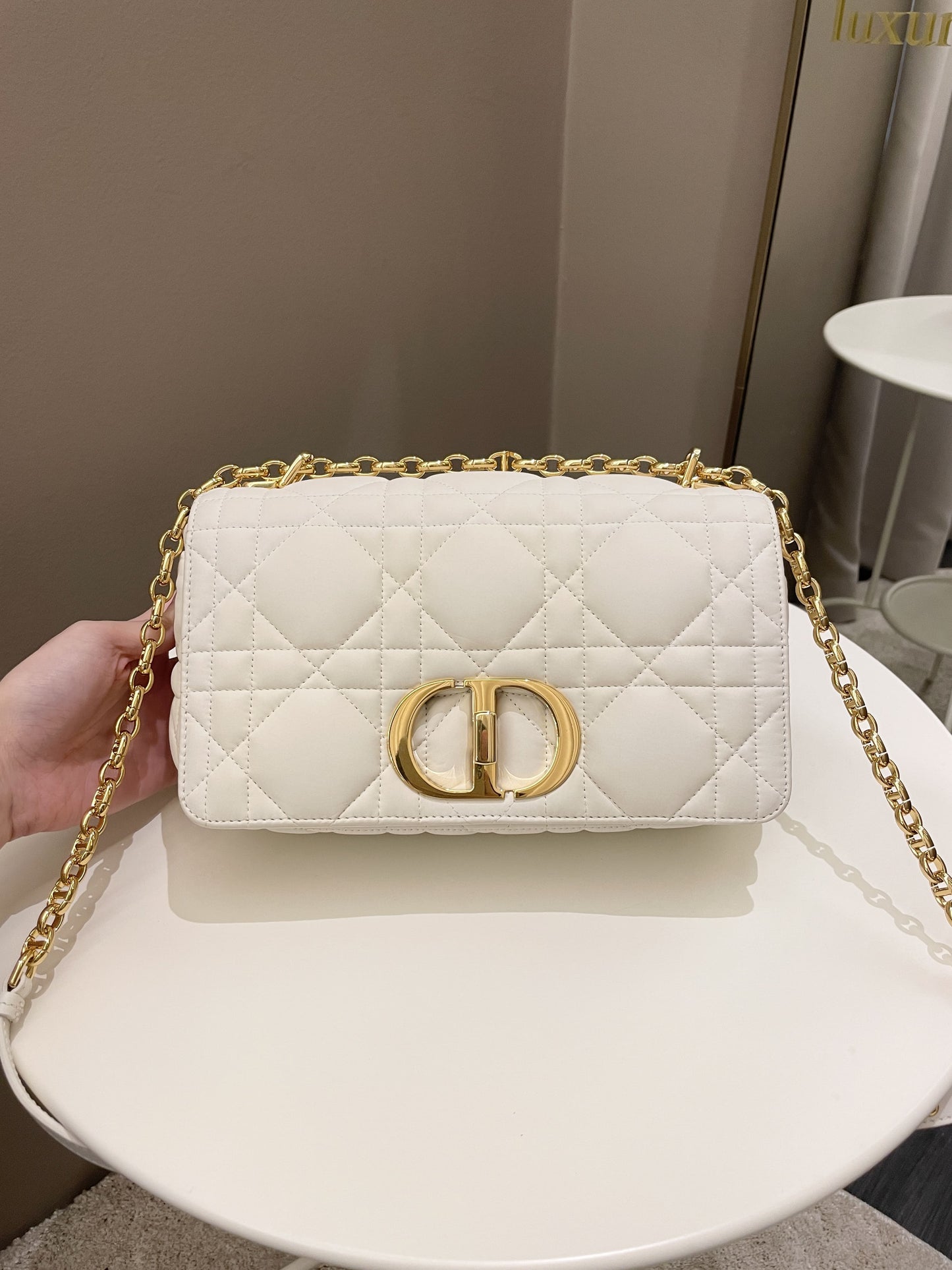 Dior Caro Bag White Puff Lambskin