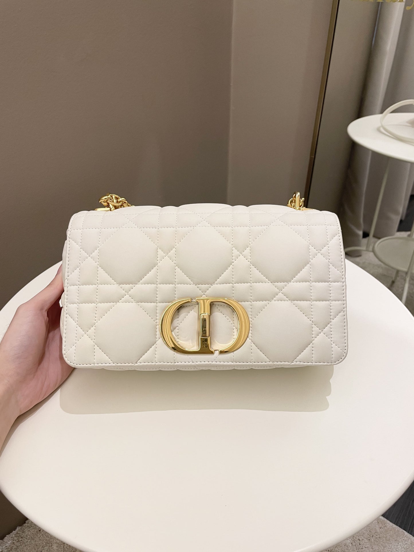 Dior Caro Bag White Puff Lambskin