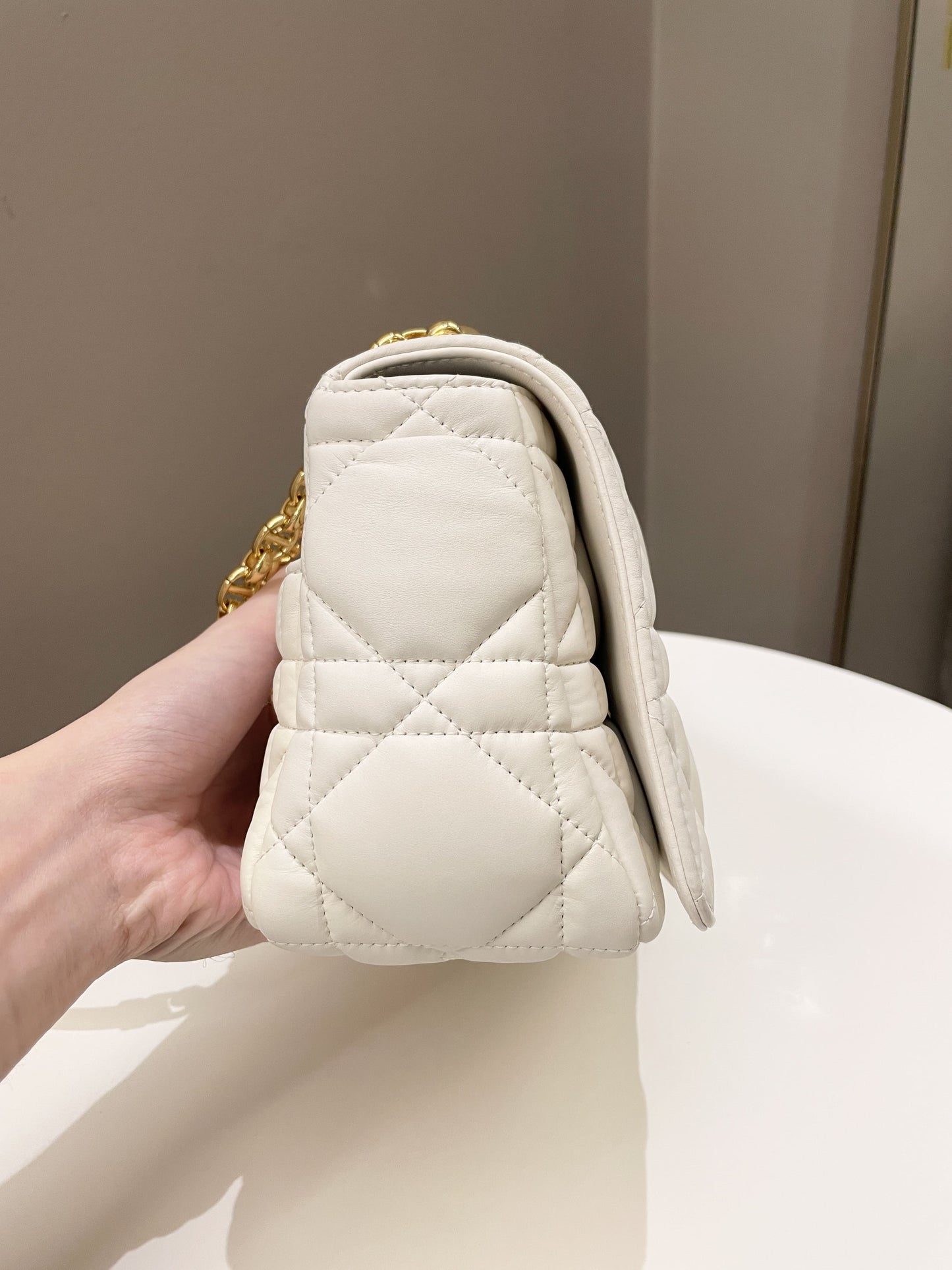 Dior Caro Bag White Puff Lambskin