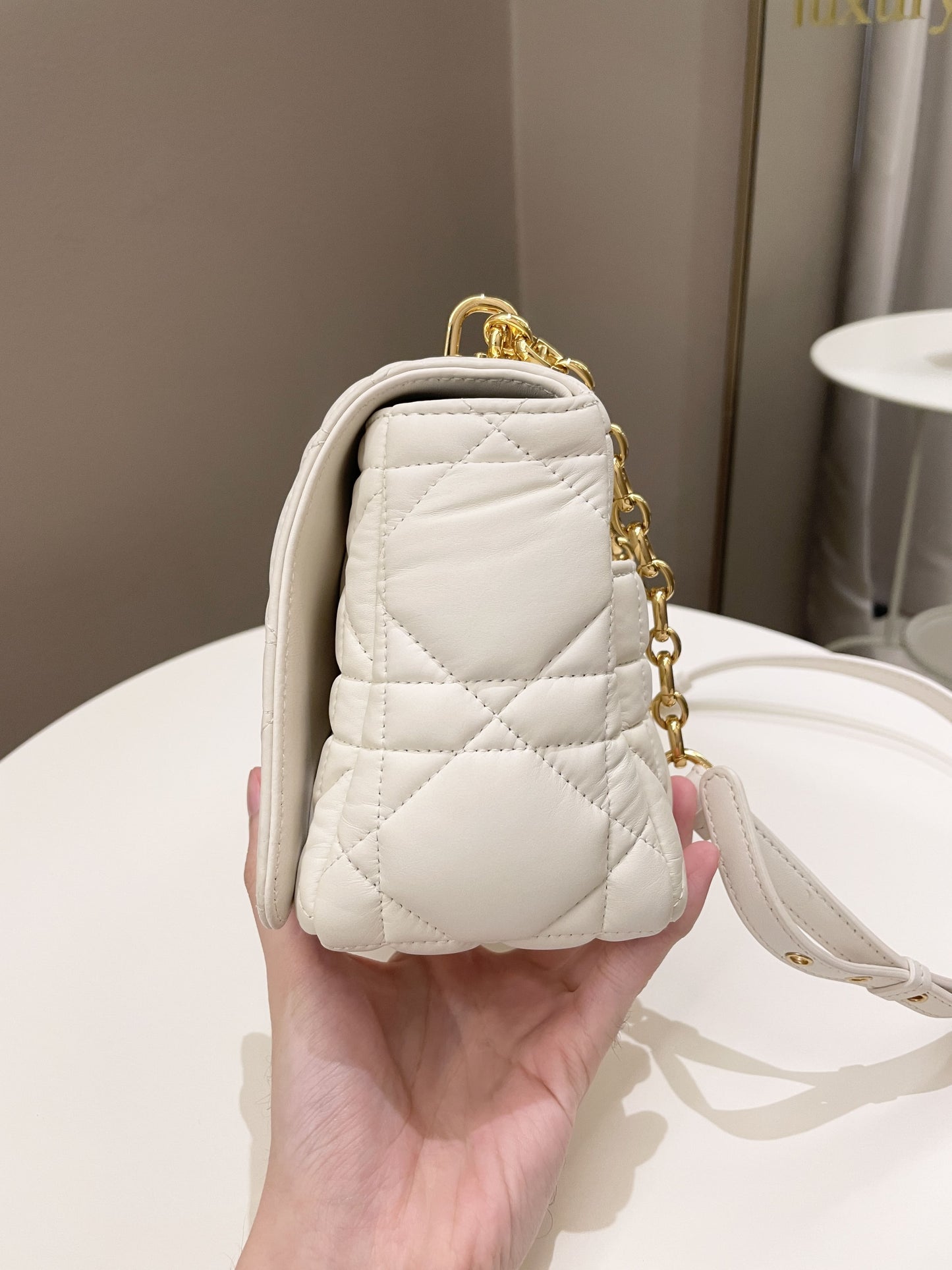 Dior Caro Bag White Puff Lambskin