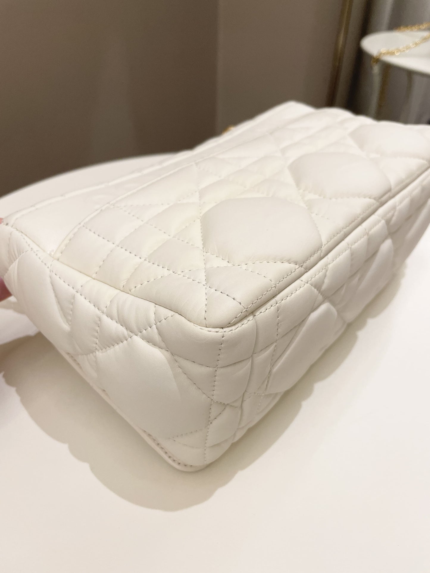 Dior Caro Bag White Puff Lambskin