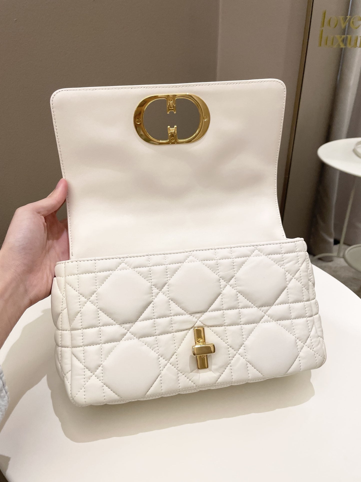 Dior Caro Bag White Puff Lambskin