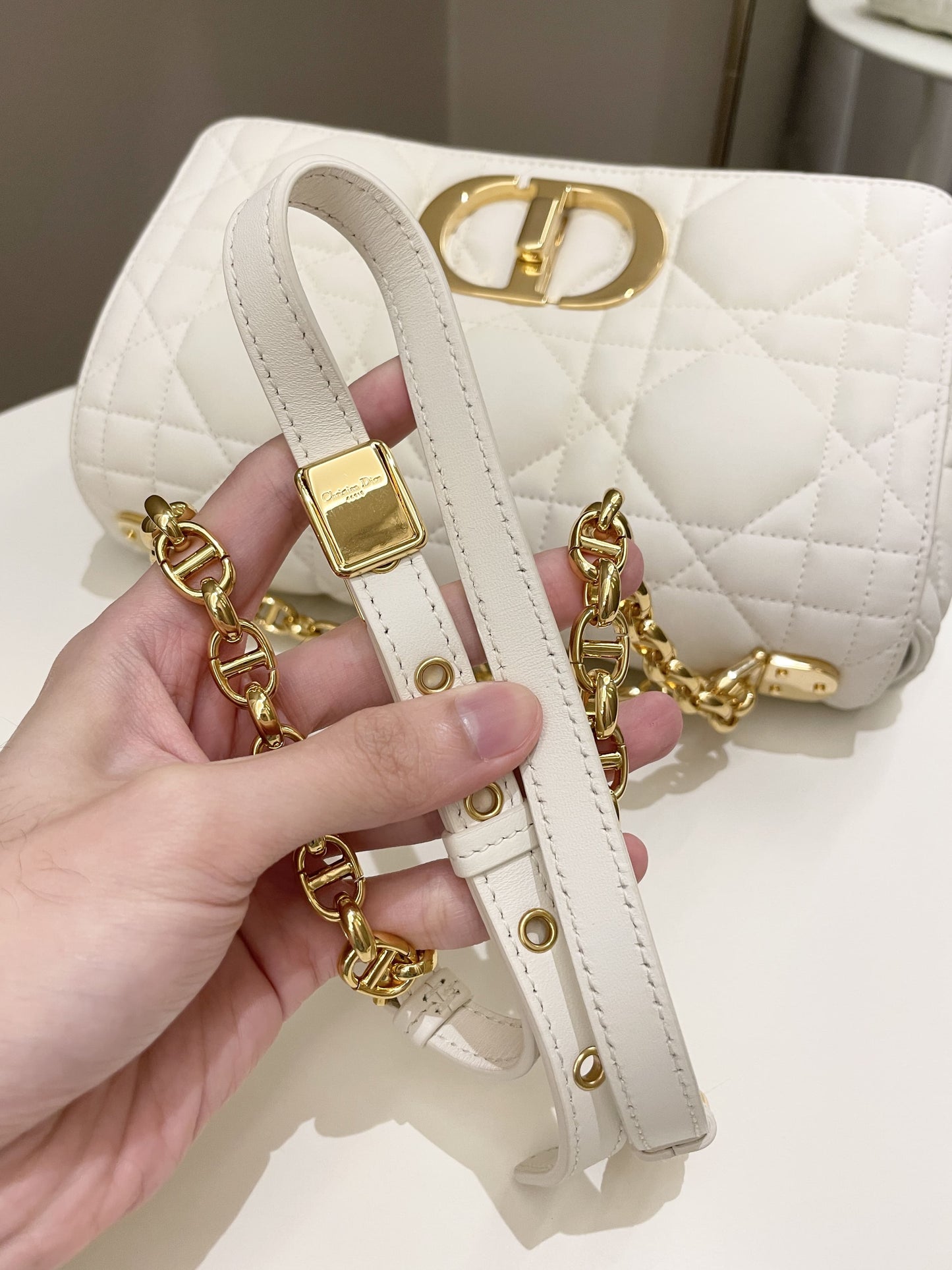 Dior Caro Bag White Puff Lambskin