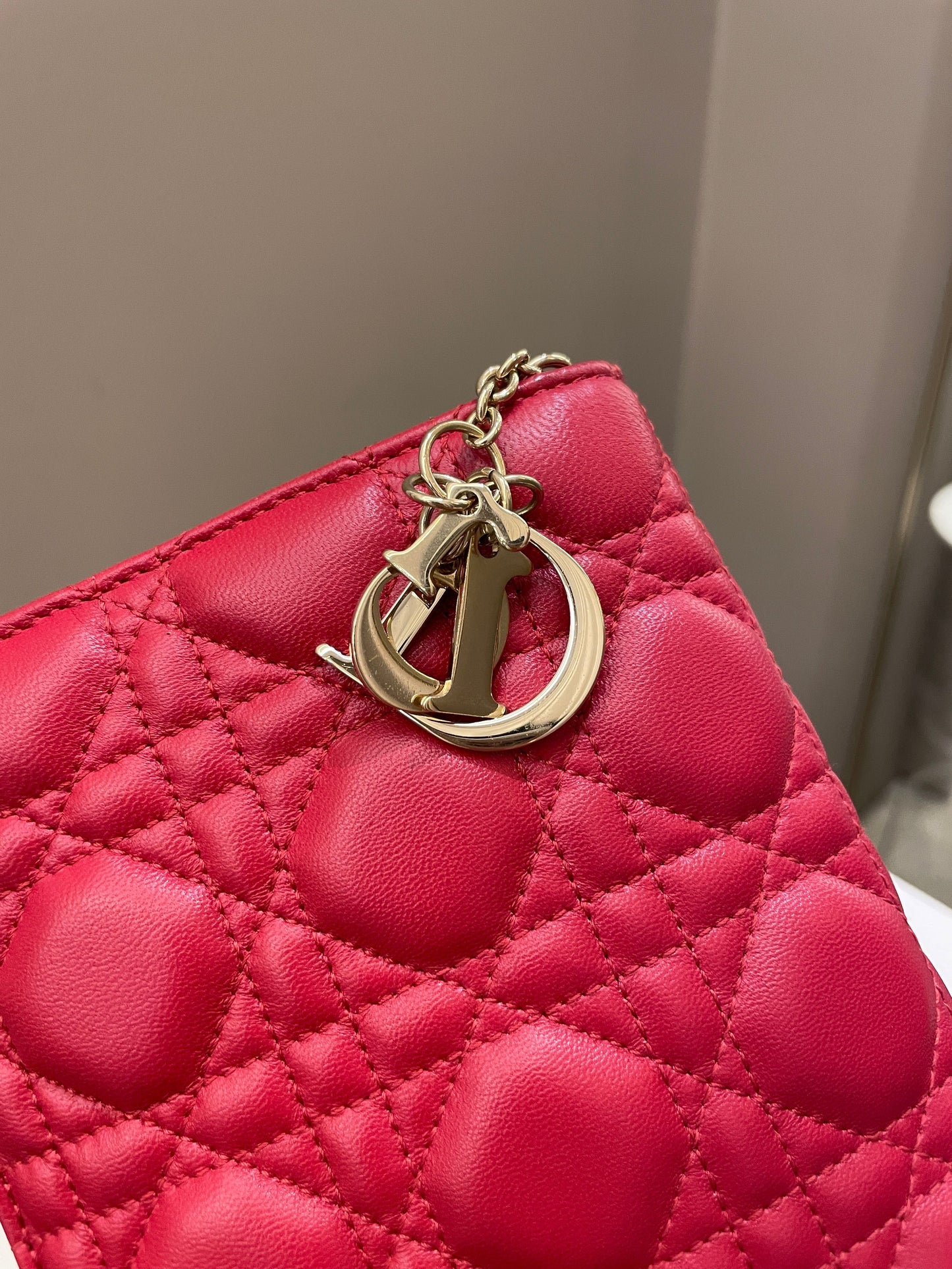 Dior Lady Dior Clutch On Chain Red Lambskin