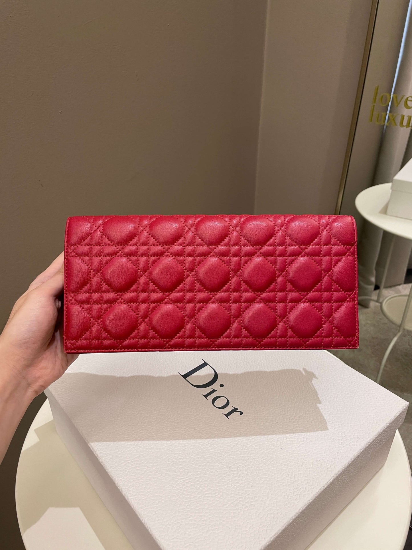 Dior Lady Dior Clutch On Chain Red Lambskin