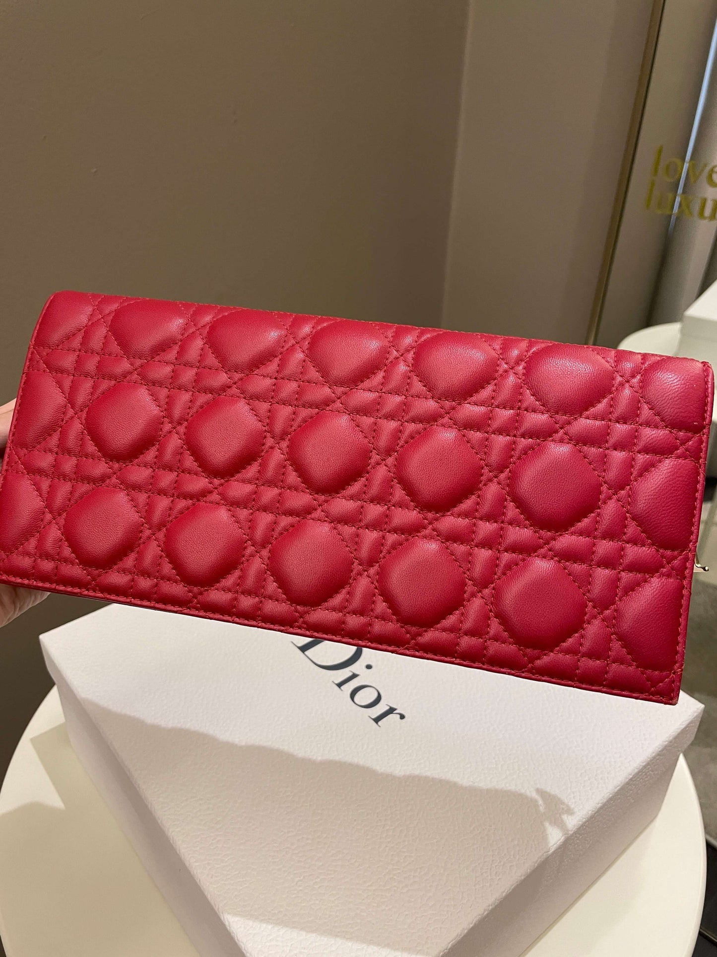 Dior Lady Dior Clutch On Chain Red Lambskin