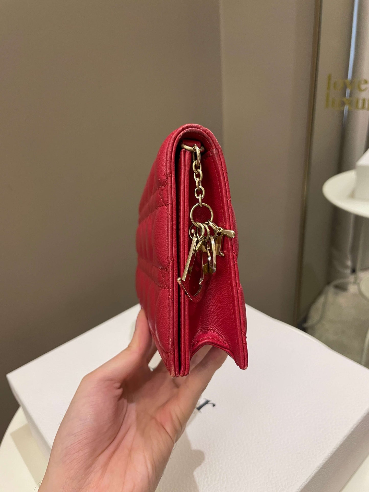 Dior Lady Dior Clutch On Chain Red Lambskin