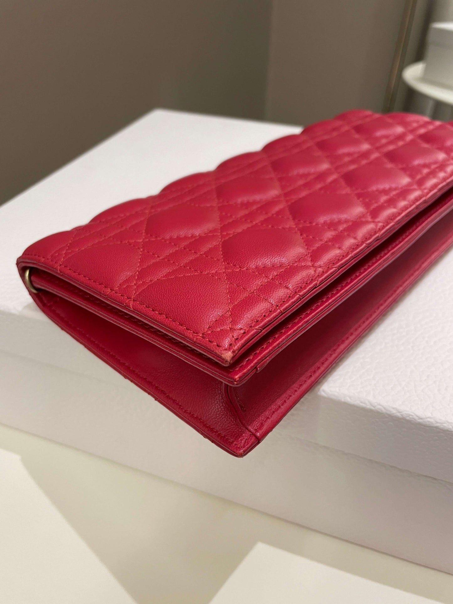 Dior Lady Dior Clutch On Chain Red Lambskin