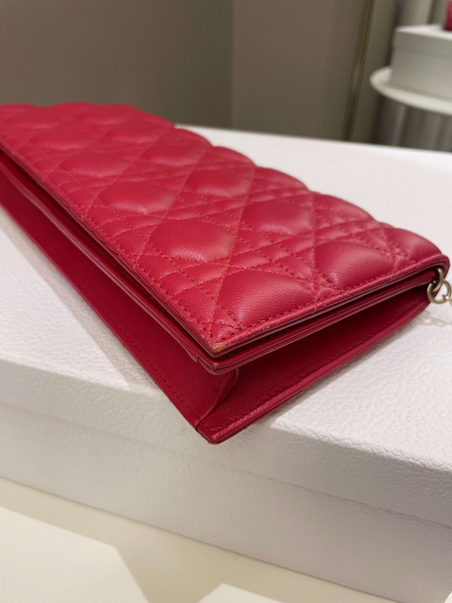 Dior Lady Dior Clutch On Chain Red Lambskin