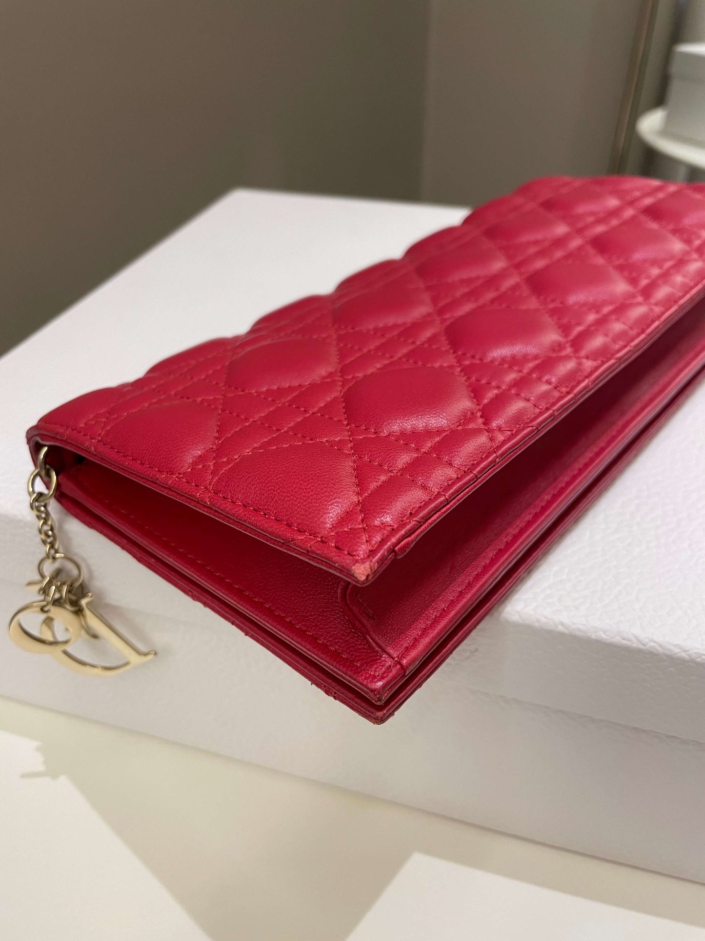 Dior Lady Dior Clutch On Chain Red Lambskin