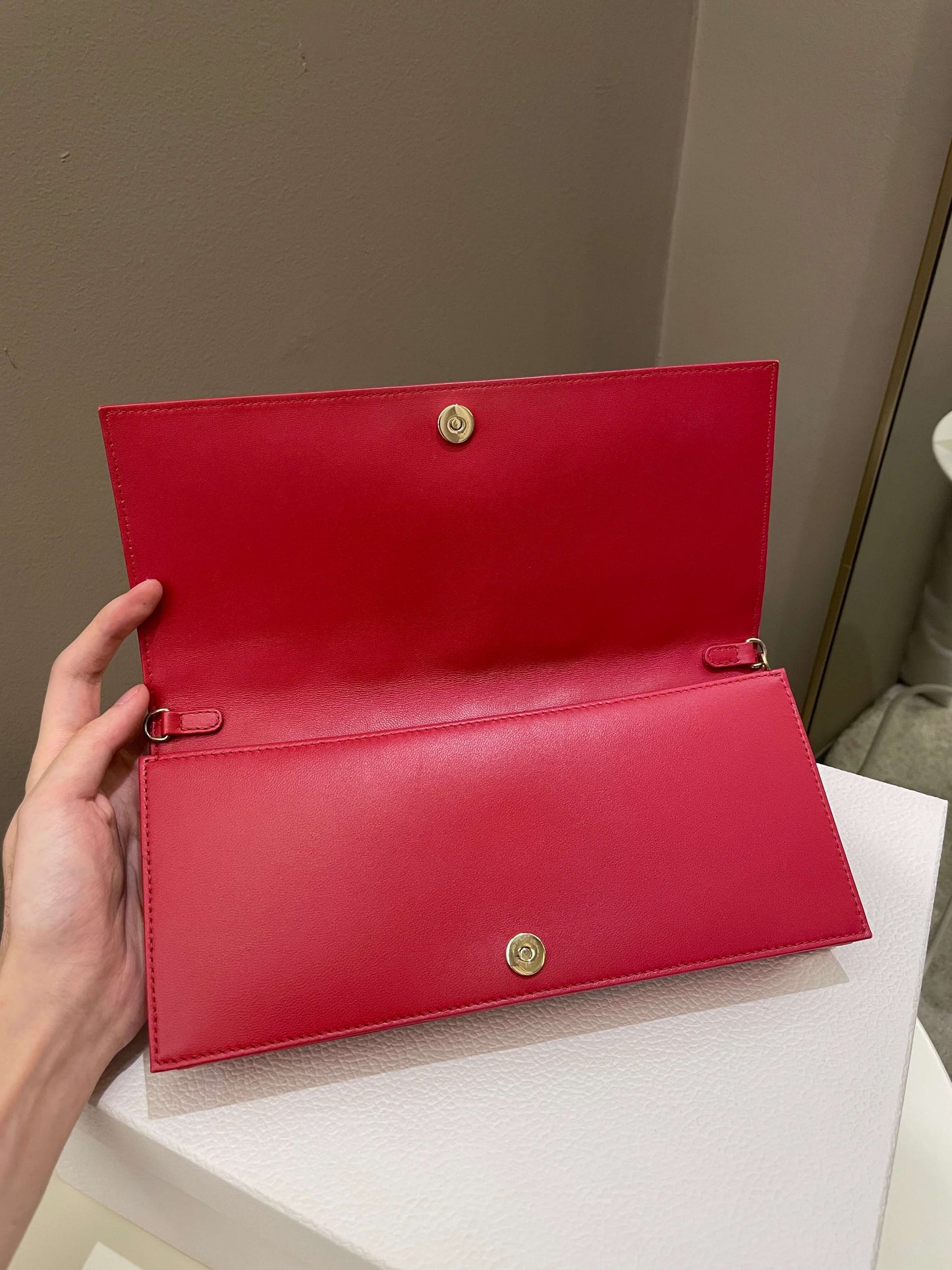 Dior Lady Dior Clutch On Chain Red Lambskin