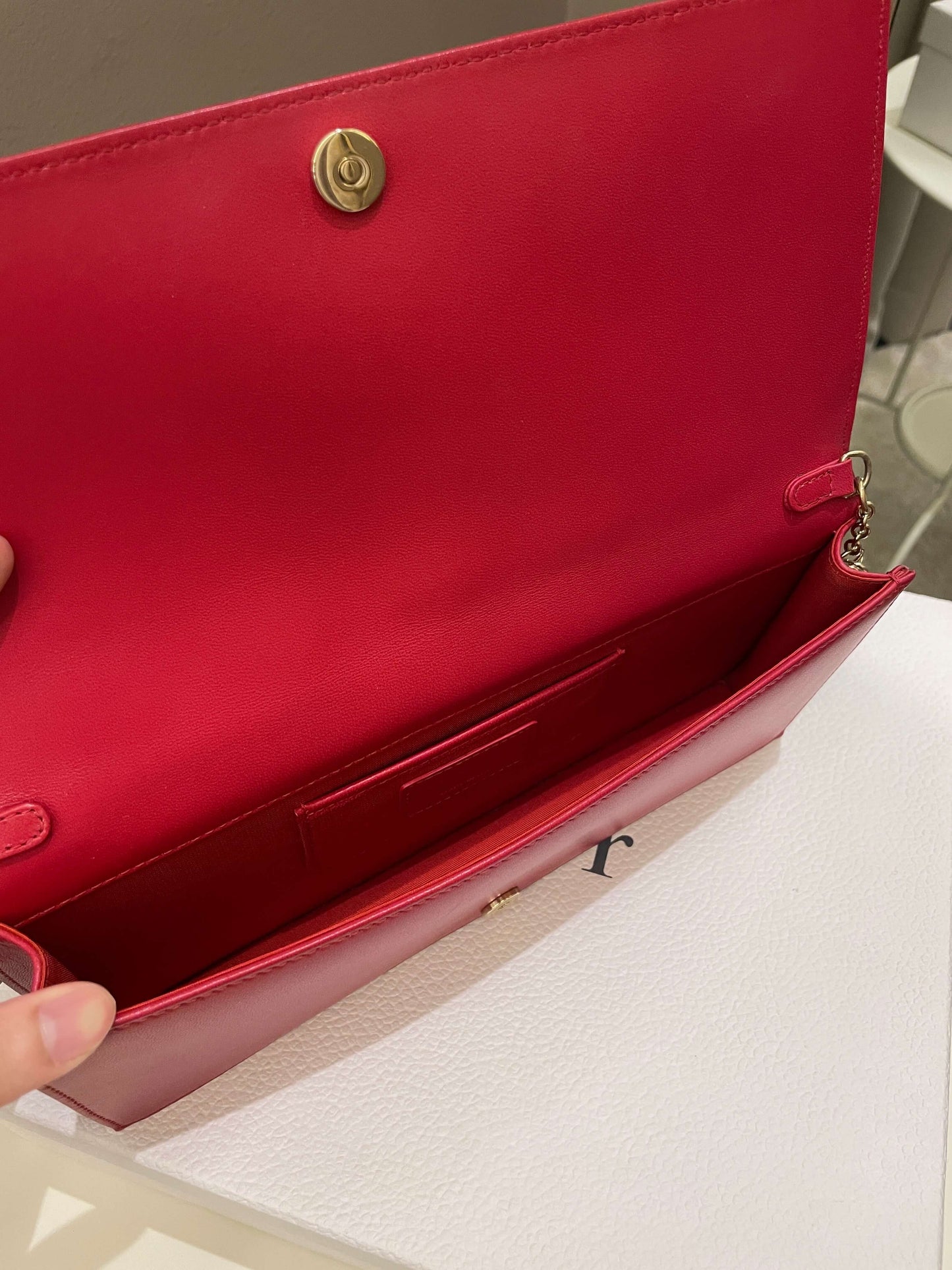 Dior Lady Dior Clutch On Chain Red Lambskin