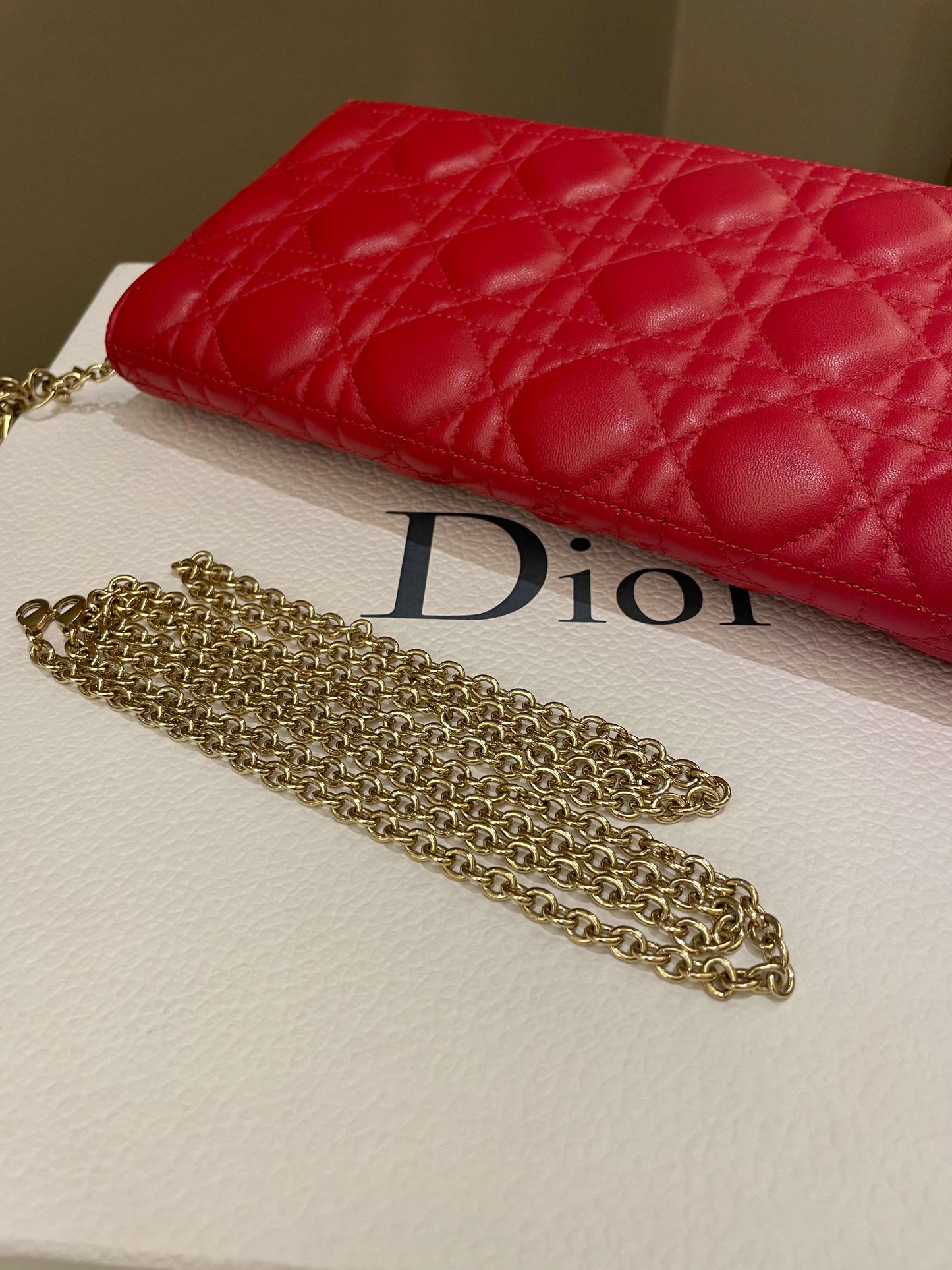 Dior Lady Dior Clutch On Chain Red Lambskin