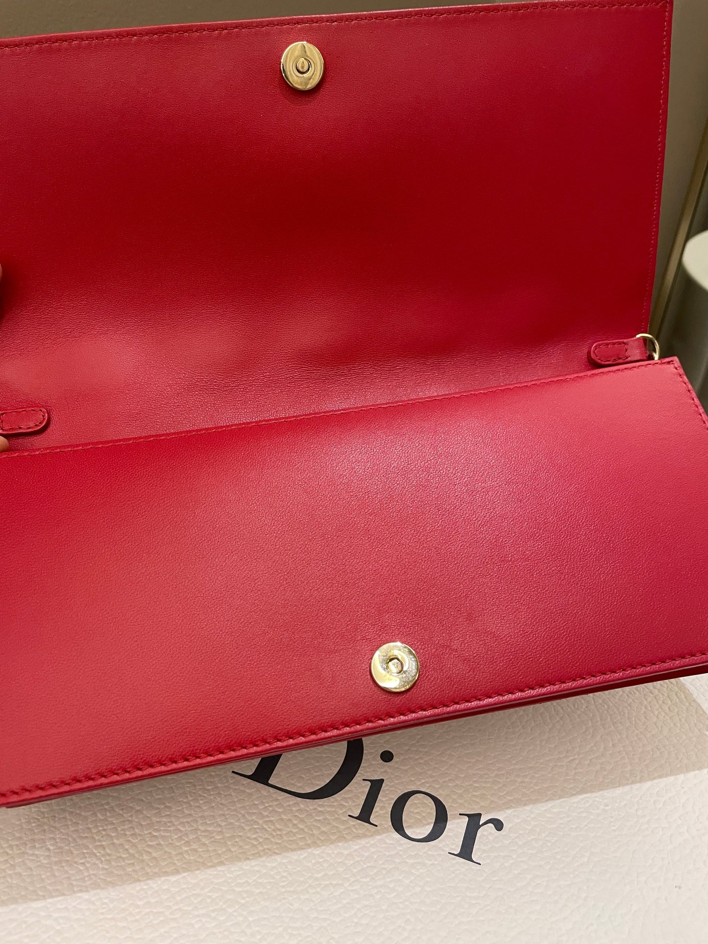 Dior Lady Dior Clutch On Chain Red Lambskin